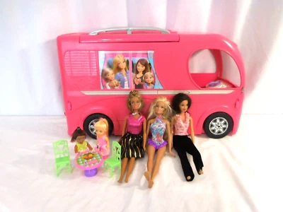 Barbie Pop Up Popup Camper 3 Levels Pink RV Bus Home Van Truck Set n 1999 Dolls - Image 1 of 4