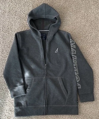 Moletom com capuz NAUTICA masculino zíper completo cinza X-Grande LOGO SOLETRADO - Imagem 1 de 4