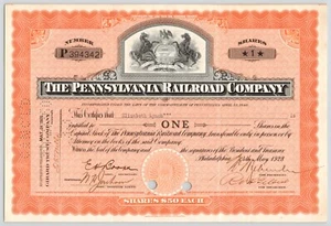 1928 Pennsylvania Railroad Company 1 Share Common Stock Certificate - Picture 1 of 2