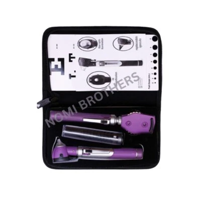 NOMI BROTHERS Fiber Optic Otoscope & Ophthalmoscope Examination LED Diagnostic ENT Set Purple