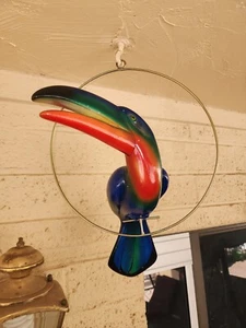 Vintage Mexico Handpainted Ceramic Toucan Bird w/ metal hanger - Picture 1 of 10