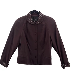 Citi By Yansi Fugel Womens Suit Jacket Blazer Red Lined Studded Wool Blend L - Picture 1 of 7