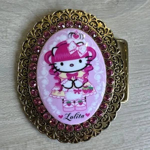 Tarina Tarantino Hello Kitty PinkHead Brass Belt Buckle Rhinestone l Y2K LOLITA - Picture 1 of 9