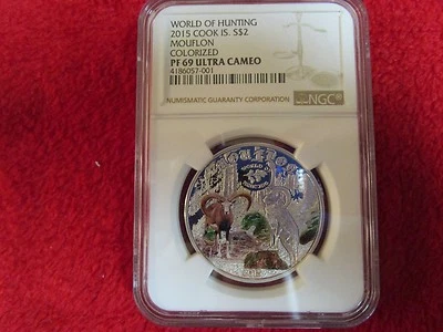 2013 $10 Cook Islands Silver Hunting Mouflon coin moose NGC PF69 icg anacs pcgs - Image 1 of 4