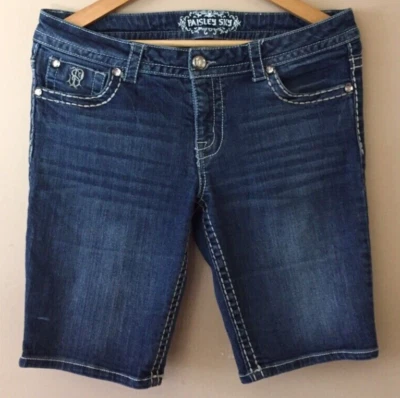 PAISLEY SKY Denim Bermuda Shorts Sz 10 Low Rise Bling Short Fit 35x10 #p4-10 - Image 1 of 4