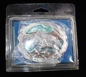 "ALASKA" GRIZZLY BEAR BELT BUCKLE VTG. 1986 SISKIYOU PEWTER W/CERT & BOX - Picture 1 of 4