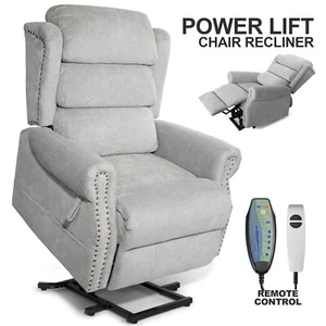 Rivet Grey Adjustable Electric Power Lift Massage Chair Recliner Heated w/Remote - Picture 1 of 23