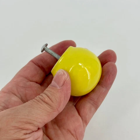 Vintage Japan Large Round Ball Porcelain Drawer Cabinet Knob Shiny Yellow 1.625” Cover