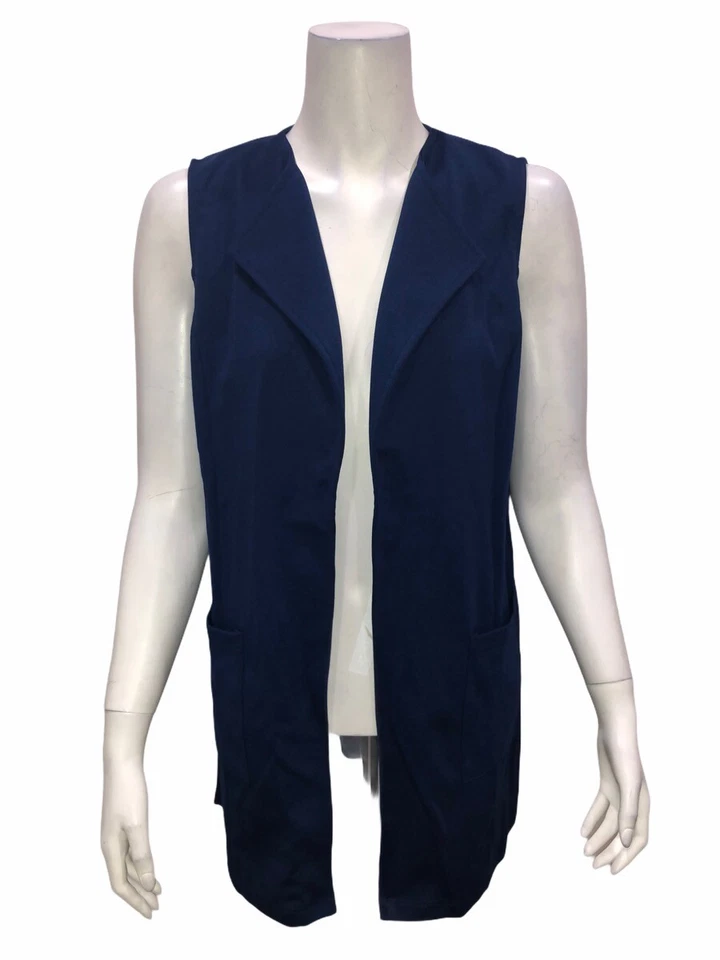 Chaleco cárdigan para mujer Joan Rivers frente abierto con bolsillos azul marino talla X-pequeña   Foto 1 de 2