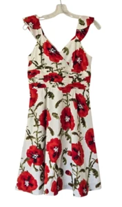 Chadwicks Womens Sheath Dress 6P Petites Ruching Bloomcore Red White Floral - Picture 1 of 15