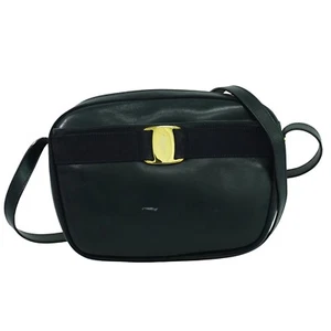 Salvatore Ferragamo Vara Leather Shoulder Crossbody Bag Navy Gold - Picture 1 of 10