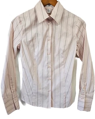 H&M Fitted Long Sleeve Button Down Striped Pale Pink Blouse Women’s 4 Career - Image 1 of 4