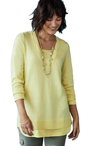 J Jill Mixed Media Lagenlook V-Ausschnitt Pullover Gr. XLP Petite Buttercup Langarm - Bild 1 von 18