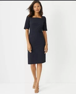 NEW ANN TAYLOR Black THE SQUARE NECK SEASONLESS STRETCH SHEATH DRESS 10 - Picture 1 of 9