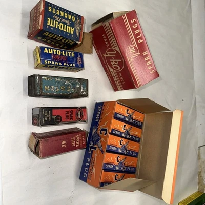 LOT OF EMPTY Vintage Spark Plug Boxes - Auto-lite & Y-Ko Products Co. Wards Tung - Image 1 of 4
