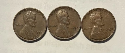 Monedas de Estados Unidos 1952 P D S centavo Lincoln circuladas (3 monedas) Foto 1 de 2