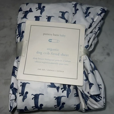 Sábana ajustable Pottery Barn Kids acuarela amante de los perros 100 % algodón orgánico para cuna  Foto 1 de 4
