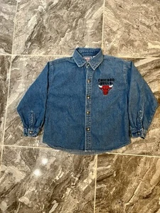 Felpa vintage Chicago Bulls Mighty Mac Jump Ball Club denim con bottoni taglia 7T bambini - Foto 1 di 8