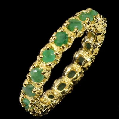 Anillo de plata de ley 925 redondo esmeralda 3 mm piedras preciosas naturales joyería tamaño 9 Foto 1 de 4