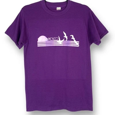 复古 T 恤 1980 年代紫色旧金山成人中号单针  — 第 1/4 张图片