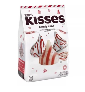HERSHEY'S KISSES Candy Cane Flavored, Limited Edition Christmas Bulk Bag 2.2 lb - Picture 1 of 6