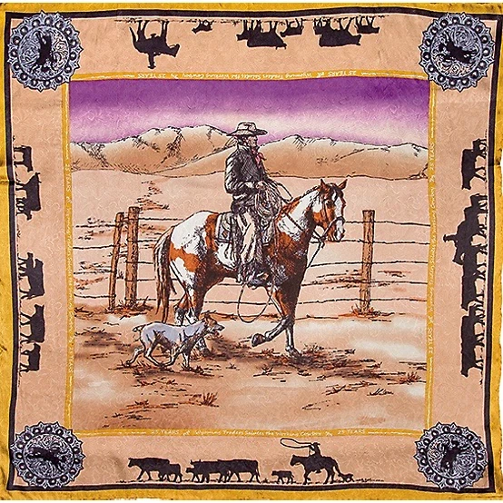 Bufanda de seda aniversario vaquero caballo pintura trapo salvaje Wyoming Traders bronceado - 34,5" Foto 1 de 1