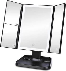 Makeup Mirror Trifold Vanity Mirror, , 1x/2x/3x Magnification, Black - Picture 1 of 6