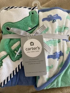 Carter’s Alligator 2 pc hooded towel set blue green embroidered stripes New - Picture 1 of 3