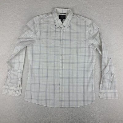 Nordstrom 衬衫男式大号灰色白色格子科技智能装饰合身礼服纽扣 — 第 1/4 张图片