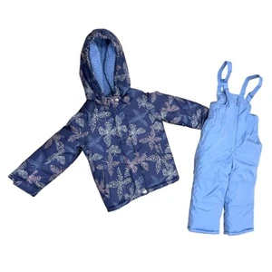 Osh Kosh BGosh Girls Winter Jacket Snow Bib Set Blue Floral Pattern Snow Suit 3T - Picture 1 of 8