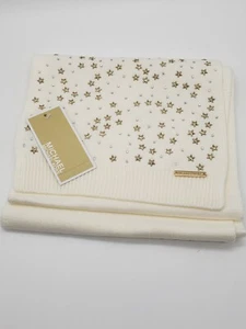 NEW Michael Kors Knit Sequin Sparkle Embellished Creme Gold Star Scarf Wrap - Picture 1 of 8