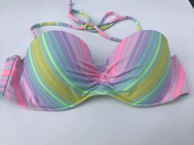 维多利亚的秘密彩虹聚拢比基尼吊带上衣 36B 挂带条纹 — 第 1/4 张图片
