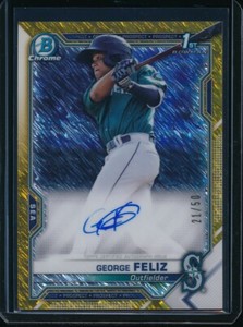 GEORGE FELIZ AUTO 2021 Bowman Chrome Prospects GOLD SHIMMER REFRACTOR #/50 RC
