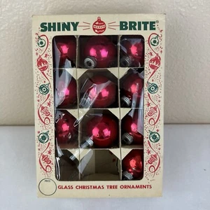 Vintage Shiny Brite Ornaments Set of 10 with Original Box 1.75 Inches Red USA - Picture 1 of 12