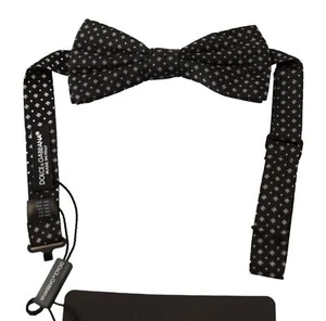 Dolce&Gabbana Men Black Bow Tie Silk Fantasy Pattern Adjustable Classic Necktie - Picture 1 of 2