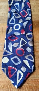 J.T. Beckett Tie Abstract Shapes Blue Gray Red Silk Necktie - Picture 1 of 4