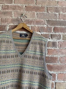 Vintage RRL Ralph Lauren Sweater Vest, Sz Large Cotton Wool Aztec Snowflake 90’s - Picture 1 of 6