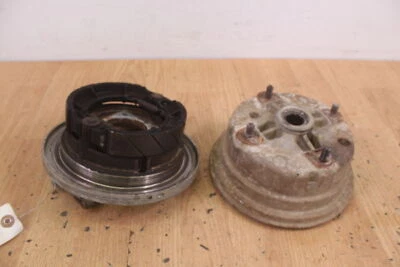 1986 KAWASAKI BAYOU 300 KLF 300 Rear Right Brake Plate Panel w/ Drum - Image 1 of 4