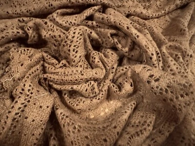 Soft Handle Crochet Lace Knit Fabric, Per Metre - Floral - Milk Chocolate Brown - Image 1 of 3