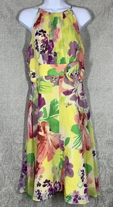 Madison 100% Silk Floral Dress Women's Size 10 Yellow Pink Sundress - Picture 1 of 8