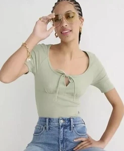 NWT J. Crew Women's Tie-Front Vintage Rib T-Shirt - Light Sage - Plus Size 2X - Picture 1 of 13