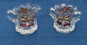 Mosser Northwood Cherry & Cable Thumbprint Miniature Child’s Creamer & Sugar - Picture 1 of 6