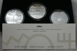 LATVIA 1 Lats 3 Silver Coins Proof Set 2000 2001 2002 Earth Heaven & Destiny - Imagen 1 de 7