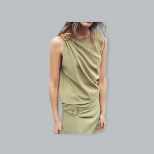 Womens Zara Flowing Top With Buckle in Khaki Size L New RRP £26 - Picture 1 of 13