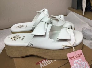 Sam & Libby Women's size 8 Platform Sandals Indie White Double Bow Slip On NIB - Picture 1 of 5