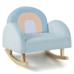 Upholstered Kids Rocking Sofa Chair w/Solid Rubber Wood Frame Soft Velvet Cover - Picture 1 of 10