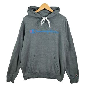 Champion Hoodie Grey Size Large Pullover Spellout Hooded Sweatshirt 