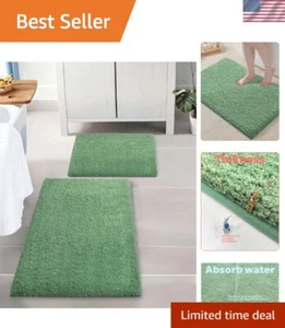 High Pile Green Bath Rug Set - Luxurious Comfort & Stain Resistant for All Ages - Picture 1 of 8