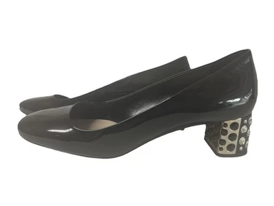 Miu Miu Black Patent Leather Crystal Embellished Heels Size 38.5 Formal Evening  - Image 1 of 4