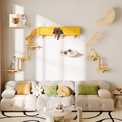 Estantes y perchas de pared para gatos, muebles de madera maciza montados en la pared para gatos, juego de 1... Foto 1 de 4
